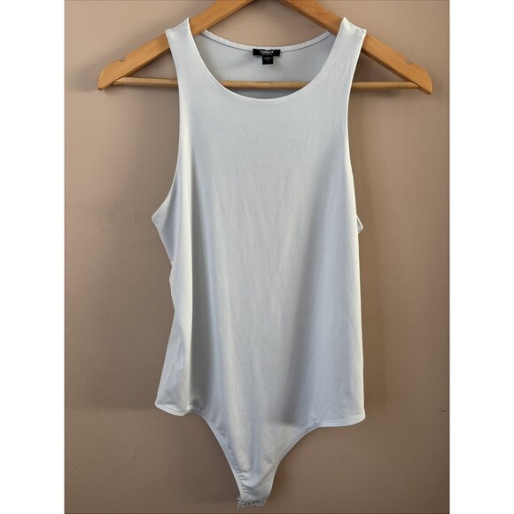 Express Body Contour Light Blue High Neck Bodysuit Thong Size M Stretch Fit - Picture 1 of 4